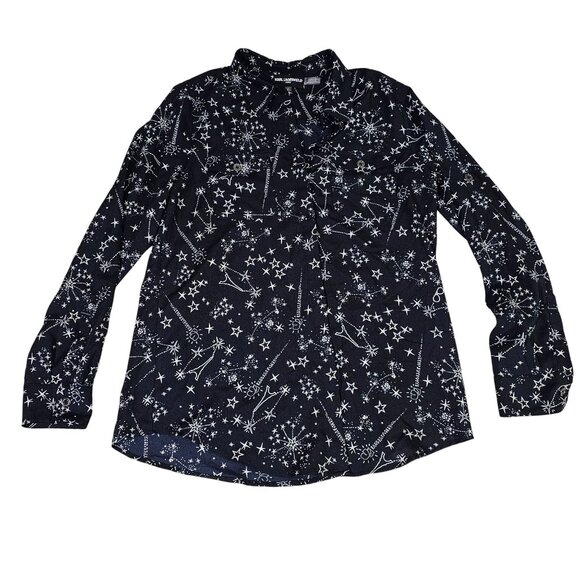 Karl Lagerfeld Paris Printed Button-Front Top Star Celestial Theme Size Small - Picture 2 of 7